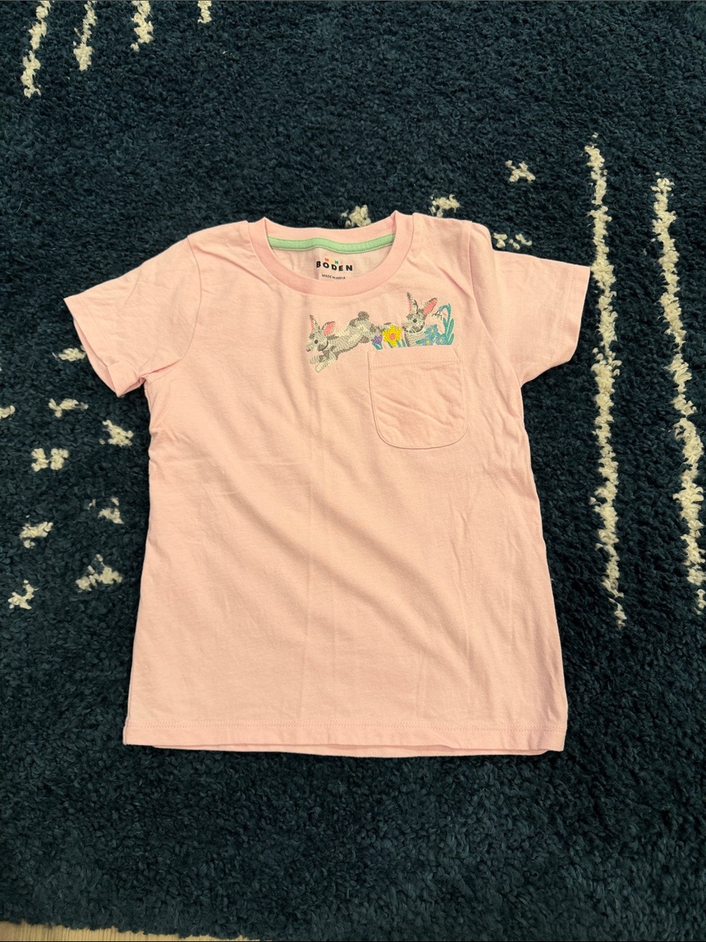 Mini Boden Light Pink Bunny Pocket Tee